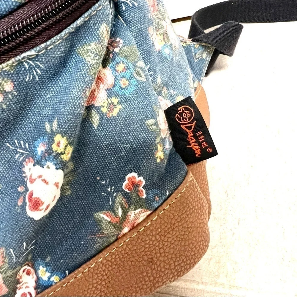 Douguyan Canvas Light Backpack Blue Floral Chic Skater 16” boho cottagecore